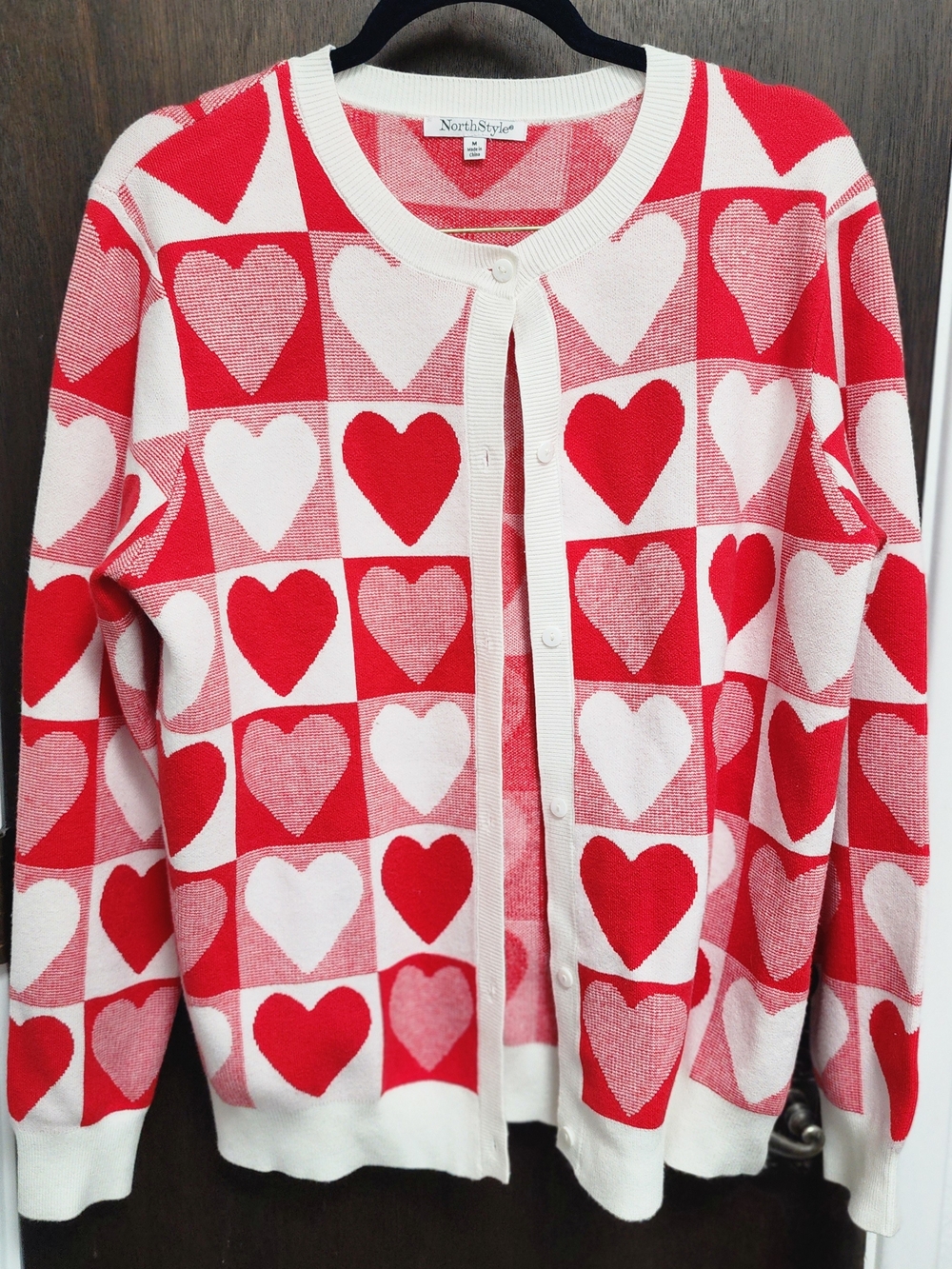 NorthStyle Heart Print Cardigan - Red & White M-L
